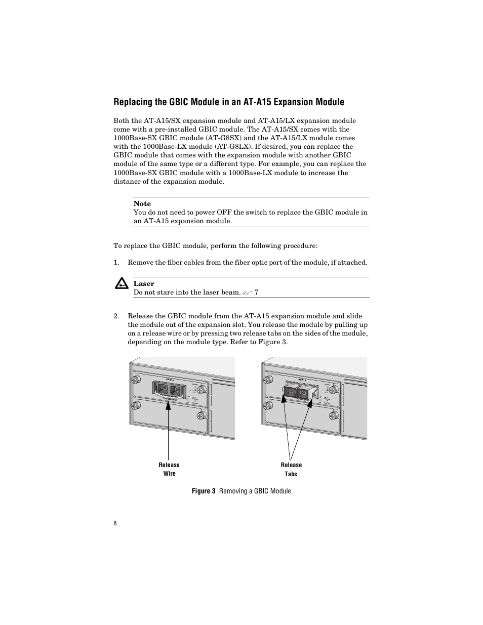 Release wire release tabs | Allied Telesis AT-A24/SX, LX User Manual | Page 18 / 36