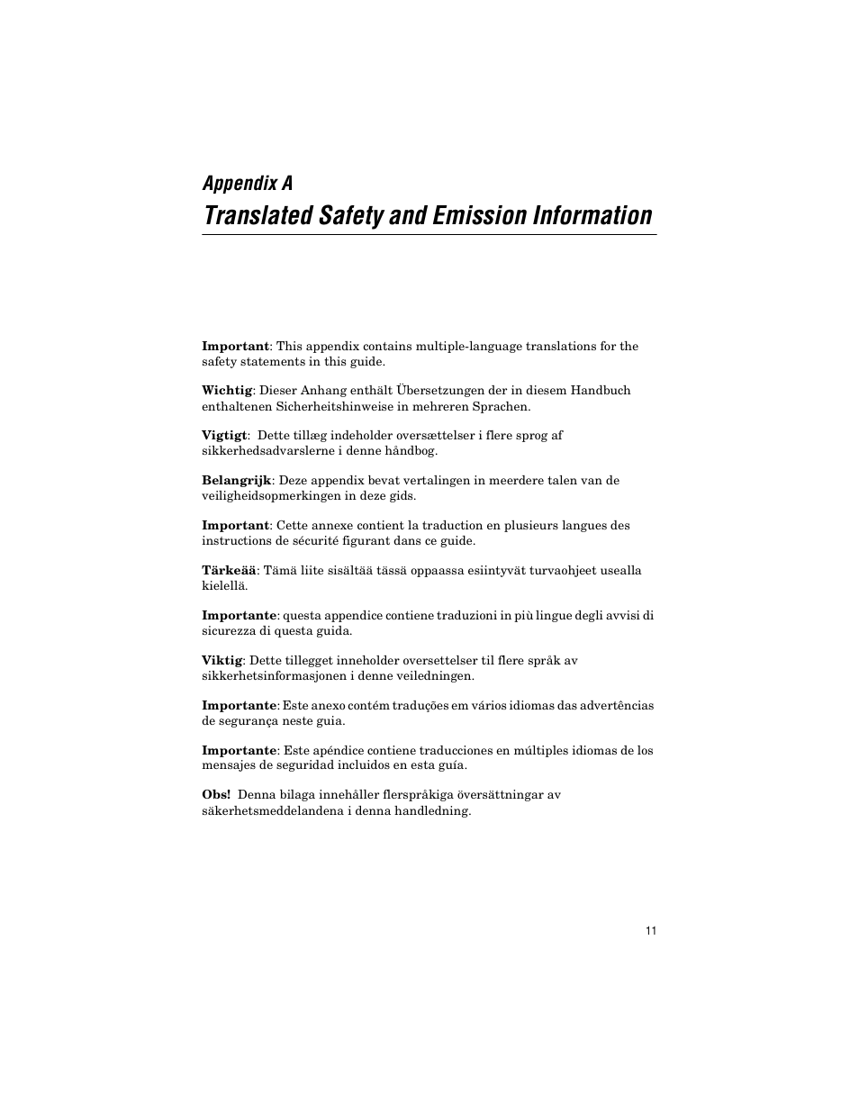 Appendix a, Translated safety and emission information | Allied Telesis AT-A24/SX, LX User Manual | Page 21 / 36