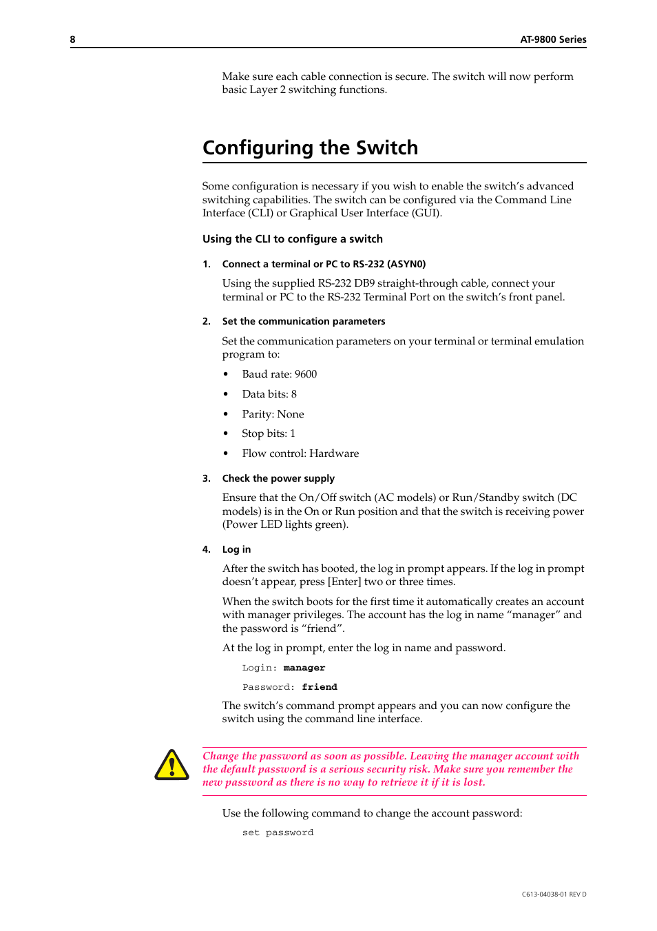 Configuring the switch | Allied Telesis AT-9800 SERIES User Manual | Page 8 / 11