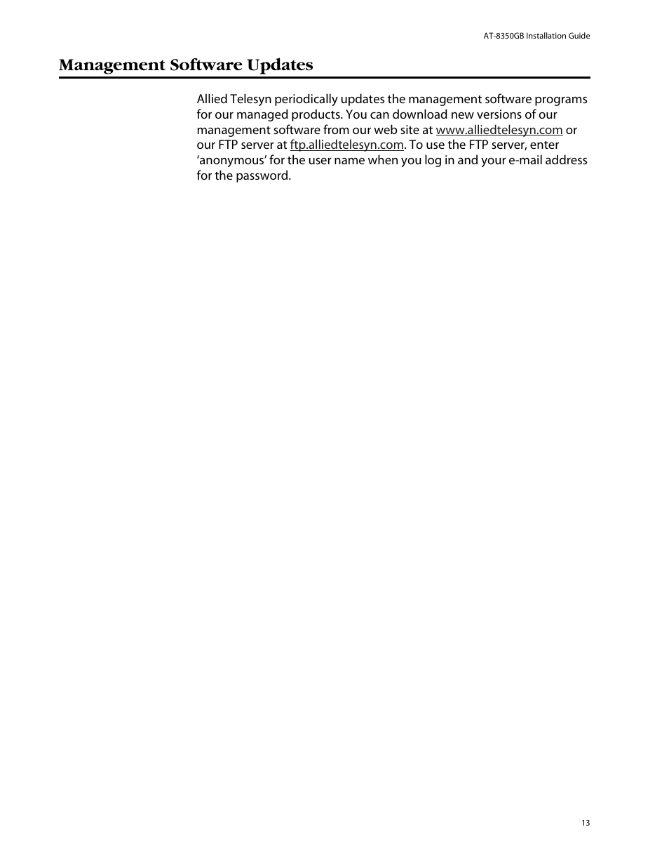 Management software updates | Allied Telesis AT-8350GB User Manual | Page 13 / 104