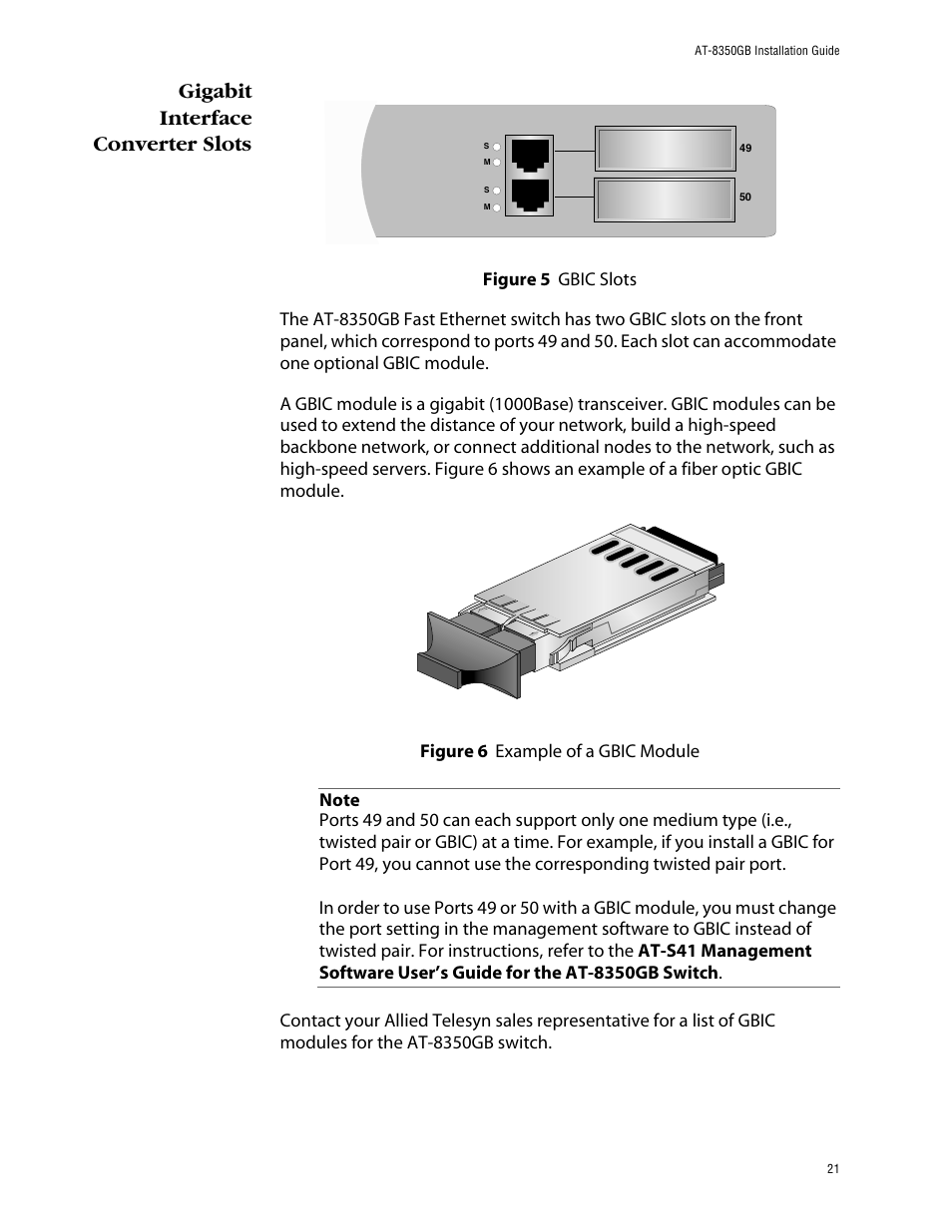 Gigabit interface converter slots | Allied Telesis AT-8350GB User Manual | Page 21 / 104