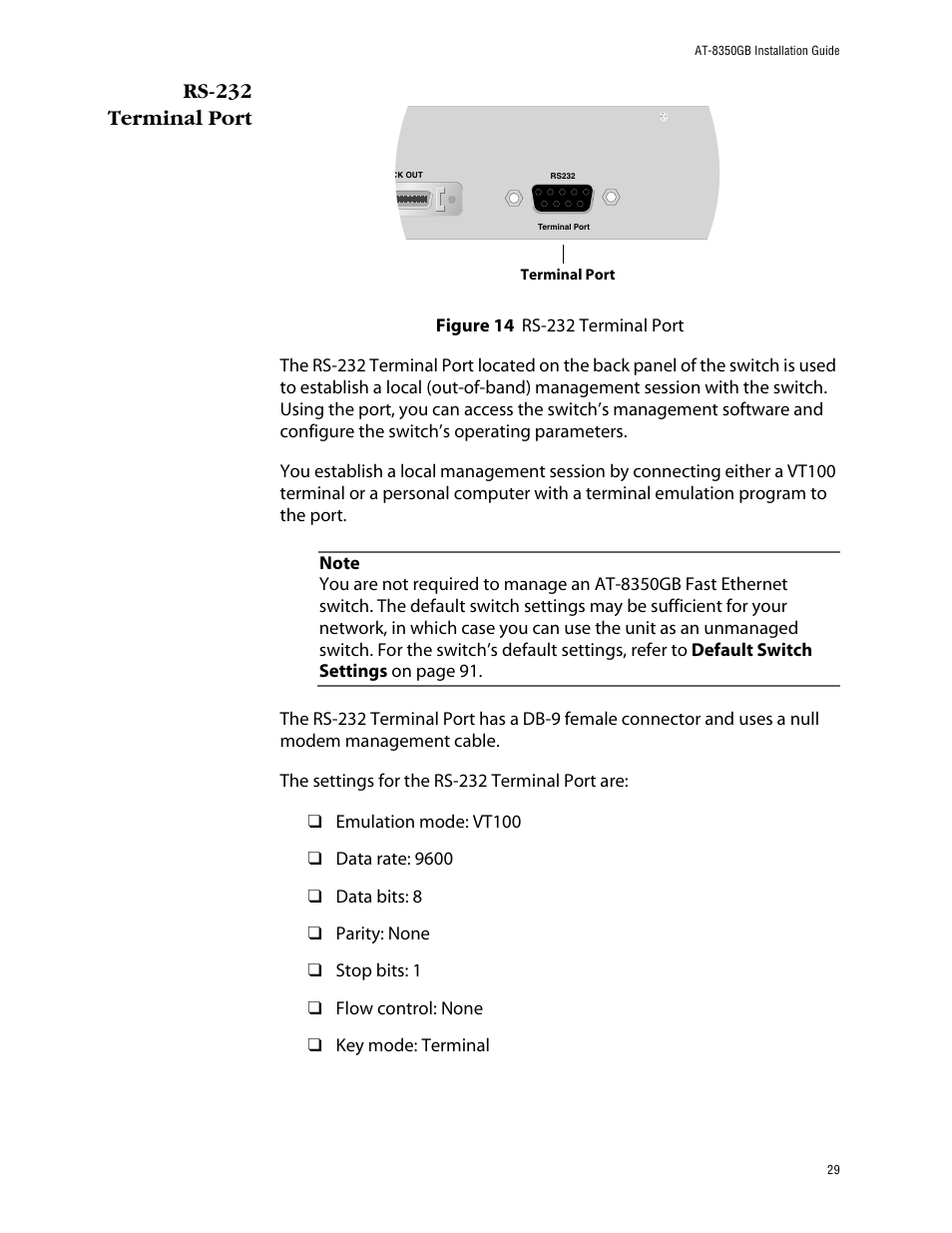 Rs-232 terminal port, Figure 14: rs-232 terminal port | Allied Telesis AT-8350GB User Manual | Page 29 / 104