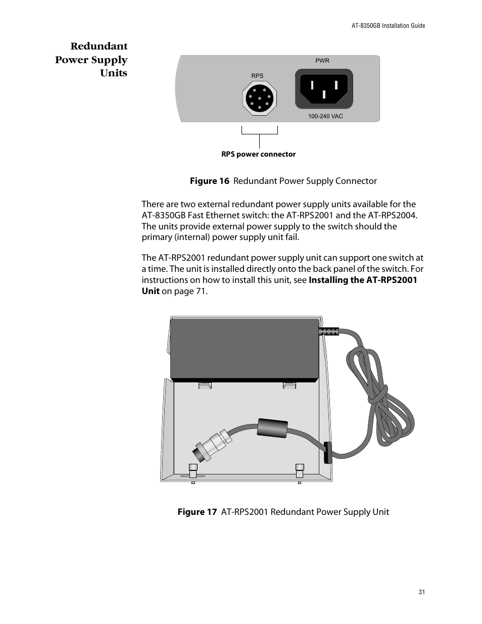 Redundant power supply units | Allied Telesis AT-8350GB User Manual | Page 31 / 104