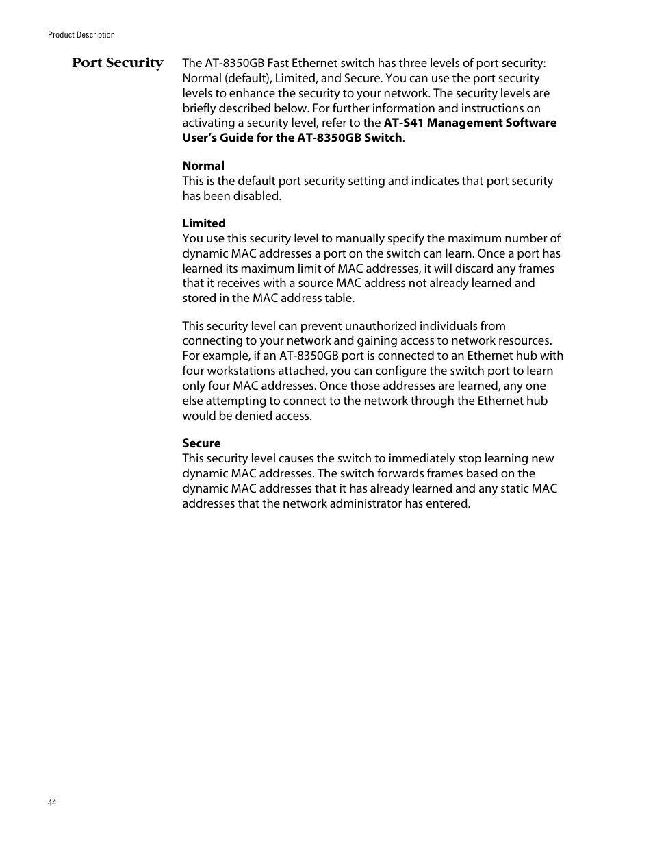 Port security | Allied Telesis AT-8350GB User Manual | Page 44 / 104