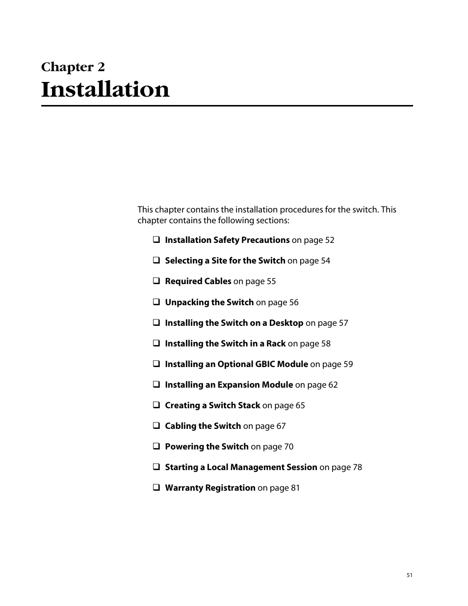 Chapter 2, Installation | Allied Telesis AT-8350GB User Manual | Page 51 / 104