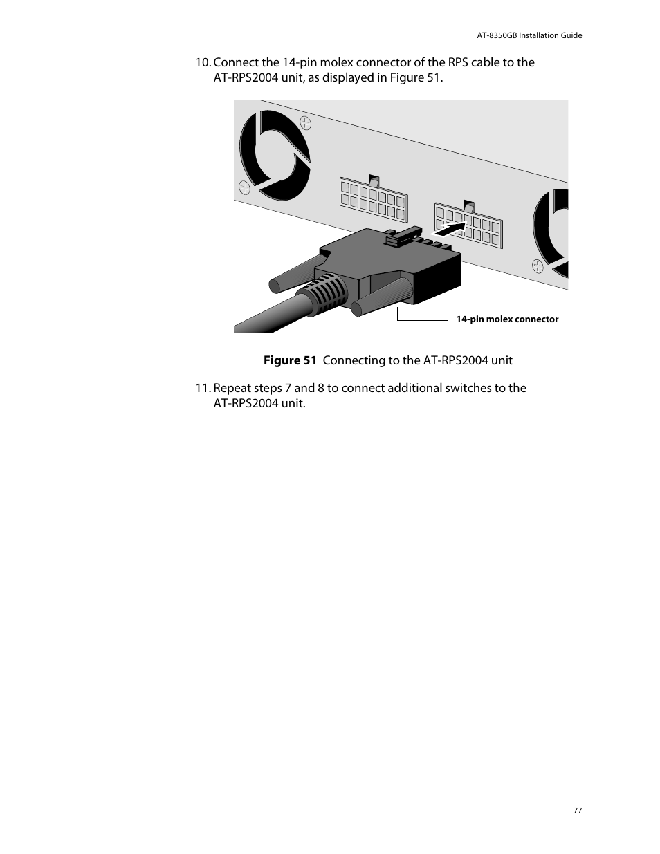 Figure 51: connecting to the at-rps2004 unit | Allied Telesis AT-8350GB User Manual | Page 77 / 104