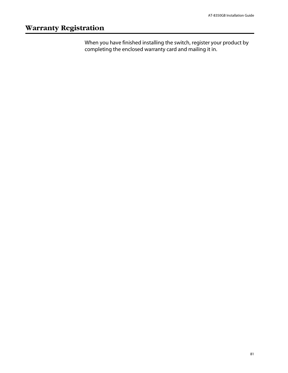 Warranty registration | Allied Telesis AT-8350GB User Manual | Page 81 / 104