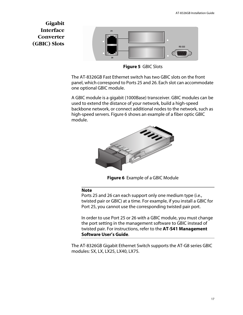 Gigabit interface converter (gbic) slots | Allied Telesis AT-8326GB User Manual | Page 17 / 82