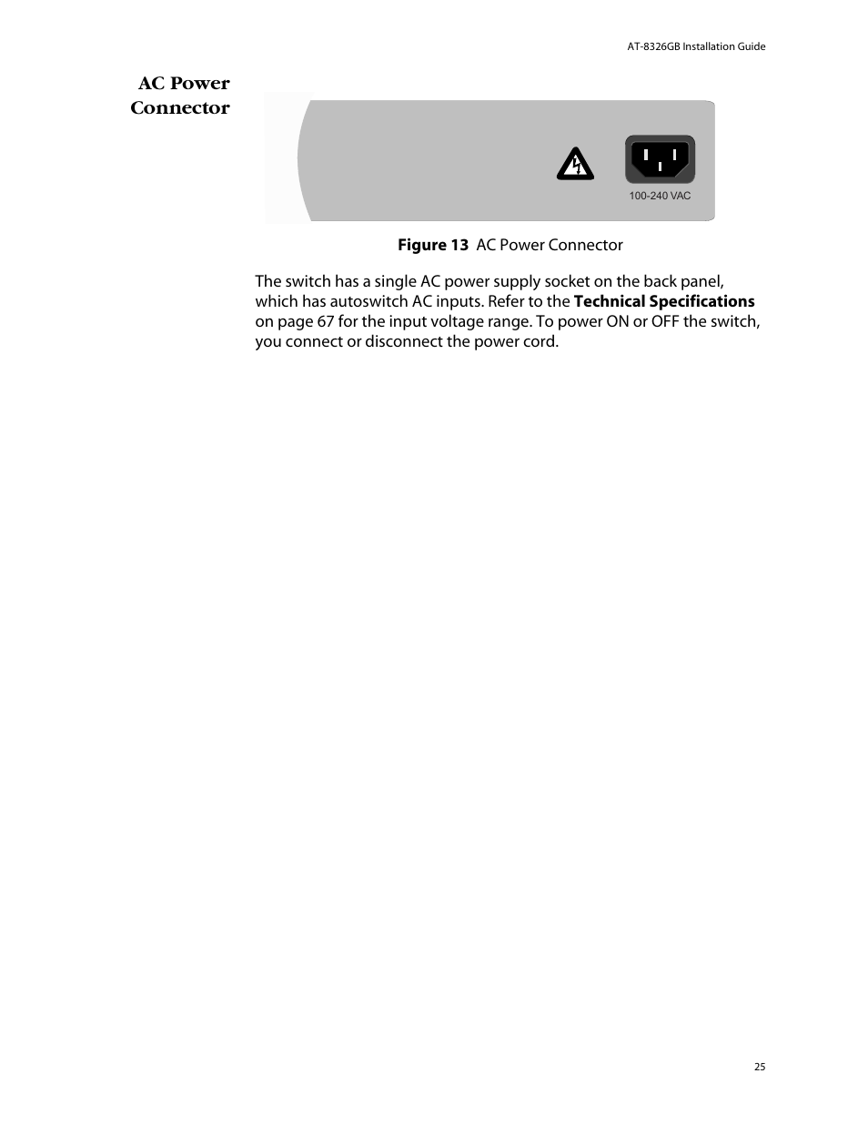 Ac power connector | Allied Telesis AT-8326GB User Manual | Page 25 / 82