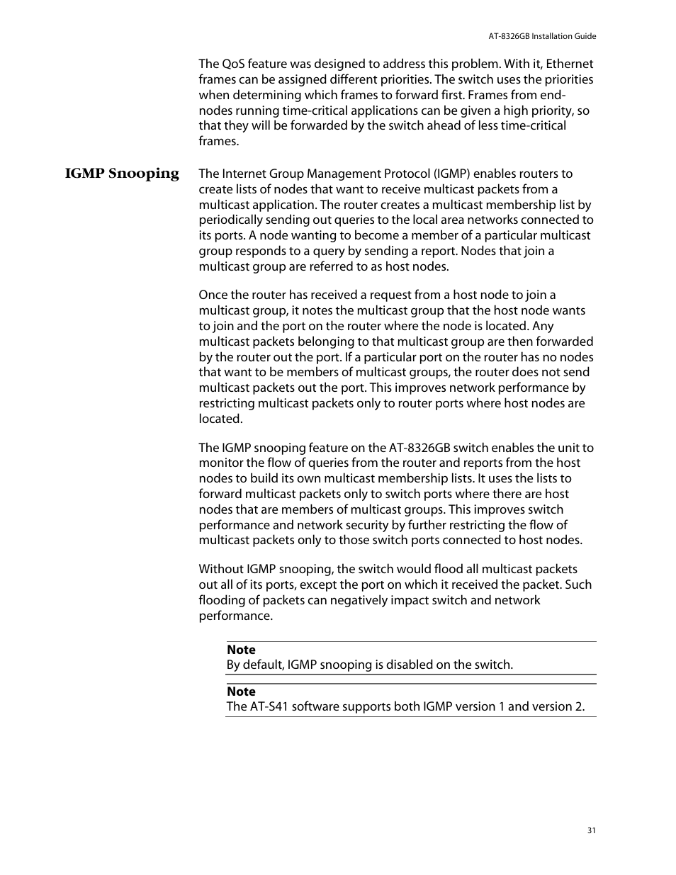 Igmp snooping | Allied Telesis AT-8326GB User Manual | Page 31 / 82