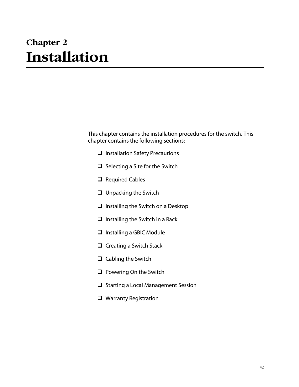 Chapter 2, Installation | Allied Telesis AT-8326GB User Manual | Page 42 / 82