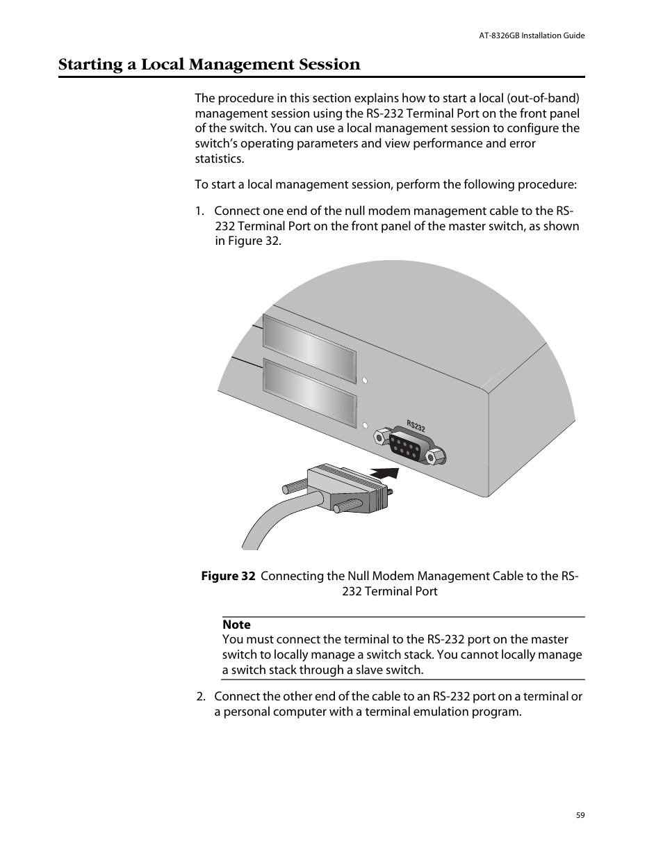 Starting a local management session | Allied Telesis AT-8326GB User Manual | Page 59 / 82