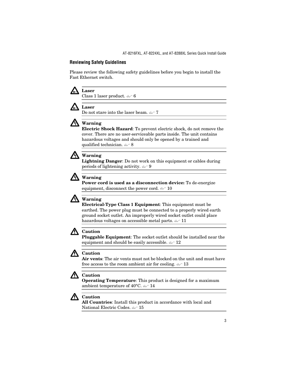 Reviewing safety guidelines | Allied Telesis AT-8288XL/SC User Manual | Page 13 / 38