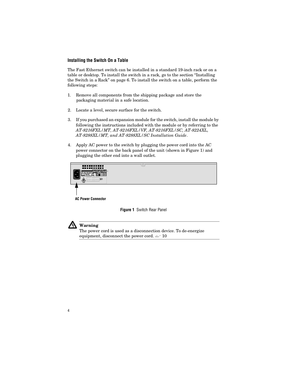 Installing the switch on a table | Allied Telesis AT-8288XL/SC User Manual | Page 14 / 38