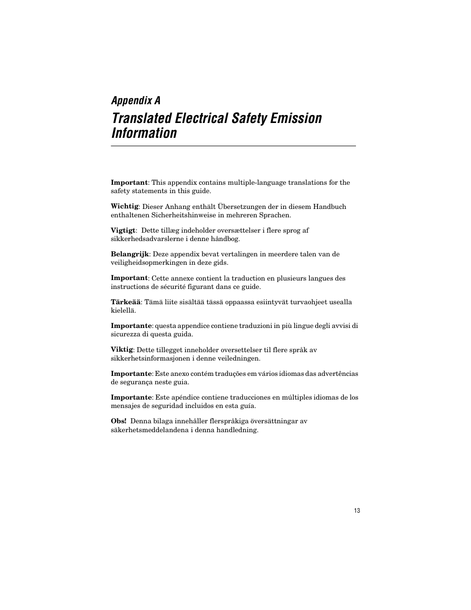Appendix a, Translated electrical safety emission information | Allied Telesis AT-8288XL/SC User Manual | Page 23 / 38
