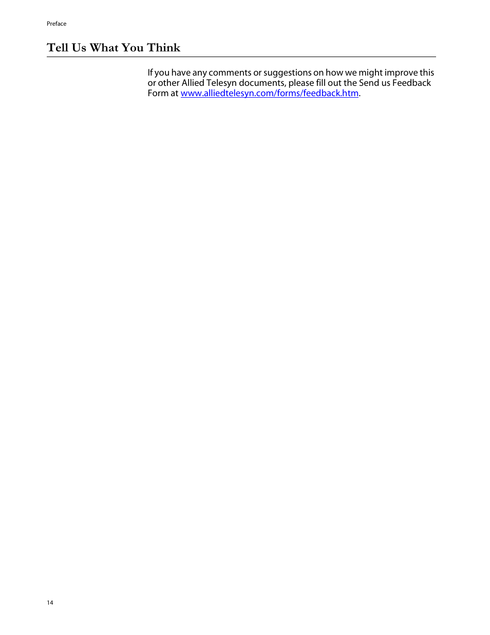 Tell us what you think | Allied Telesis AT-8288XL/SC User Manual | Page 14 / 80