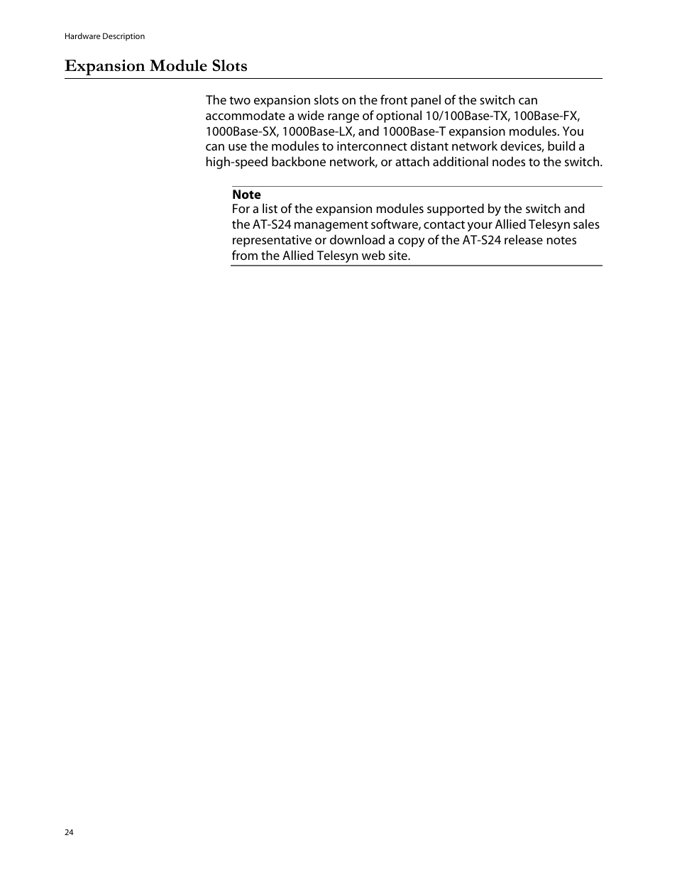 Expansion module slots | Allied Telesis AT-8288XL/SC User Manual | Page 24 / 80