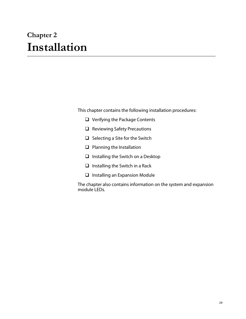 Chapter 2, Installation | Allied Telesis AT-8288XL/SC User Manual | Page 29 / 80
