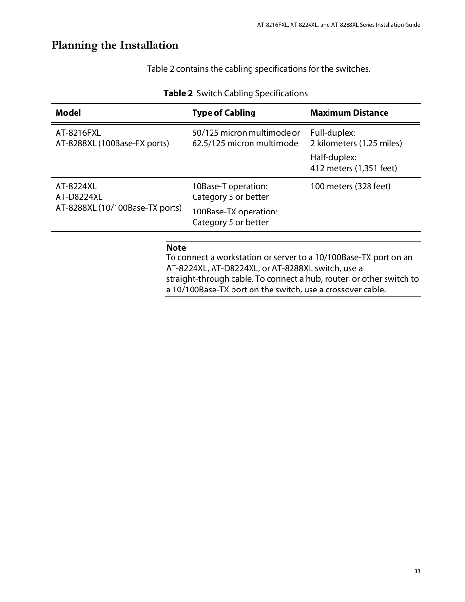 Planning the installation | Allied Telesis AT-8288XL/SC User Manual | Page 33 / 80