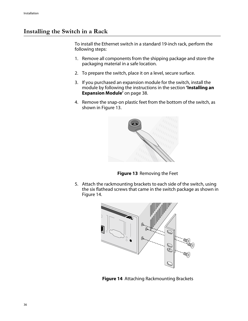 Installing the switch in a rack | Allied Telesis AT-8288XL/SC User Manual | Page 36 / 80