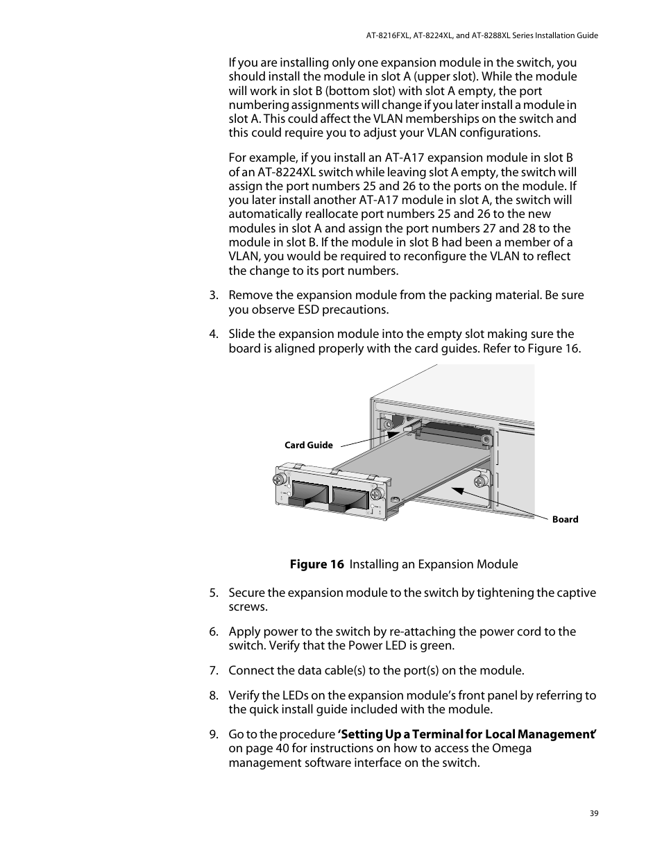 Board card guide | Allied Telesis AT-8288XL/SC User Manual | Page 39 / 80