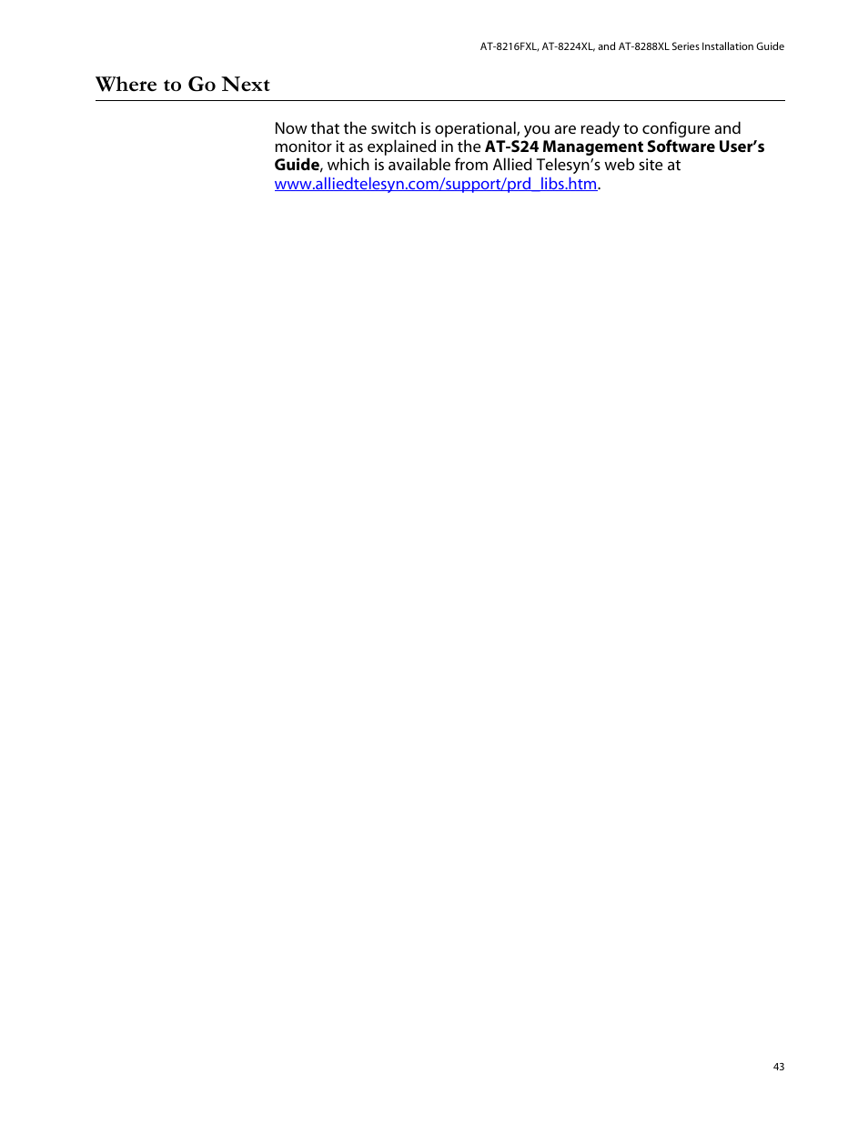 Where to go next | Allied Telesis AT-8288XL/SC User Manual | Page 43 / 80