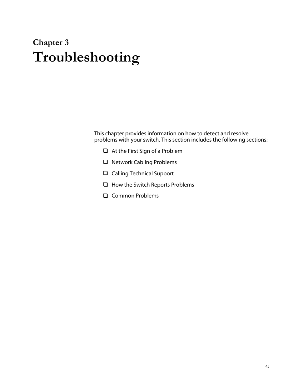 Chapter 3, Troubleshooting | Allied Telesis AT-8288XL/SC User Manual | Page 45 / 80