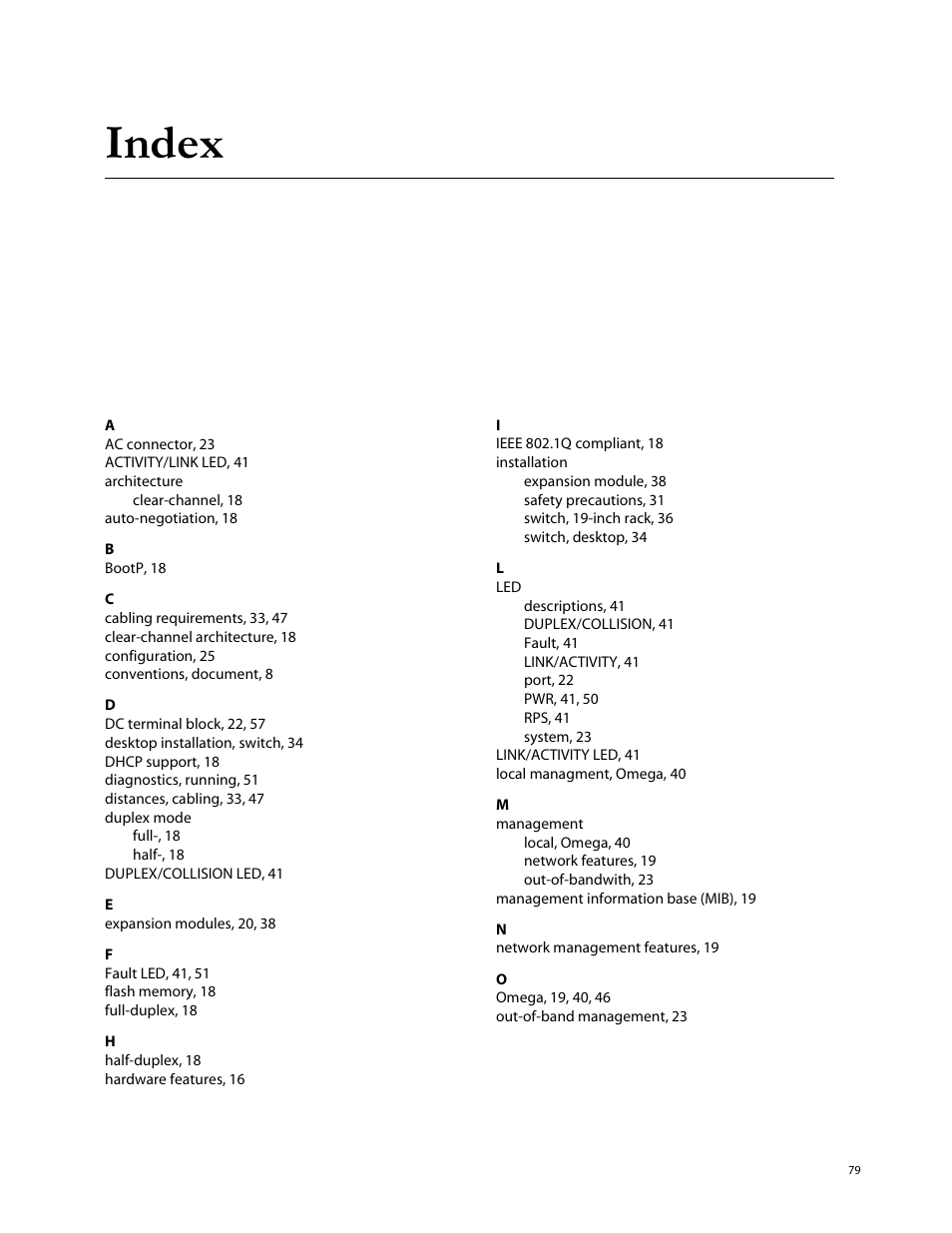 Index | Allied Telesis AT-8288XL/SC User Manual | Page 79 / 80