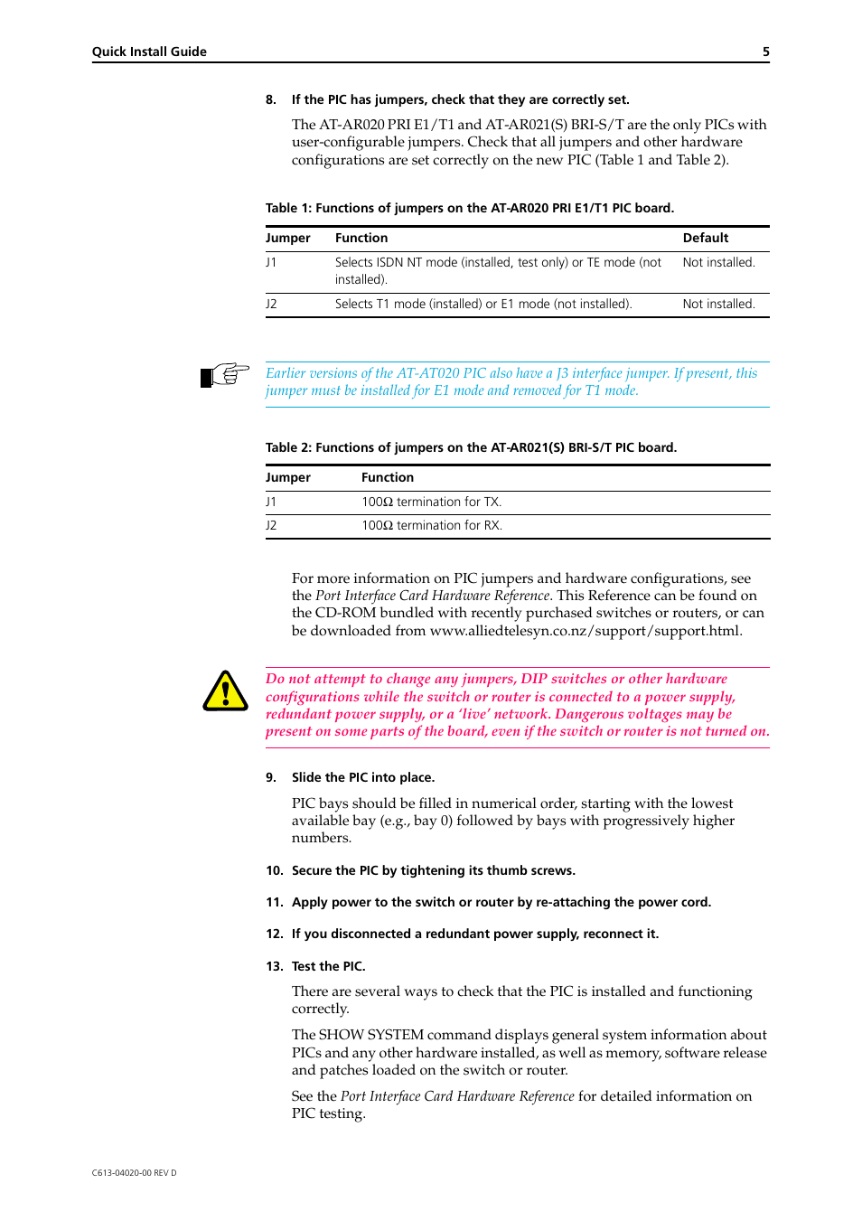 Allied Telesis Port Interface Card User Manual | Page 5 / 6