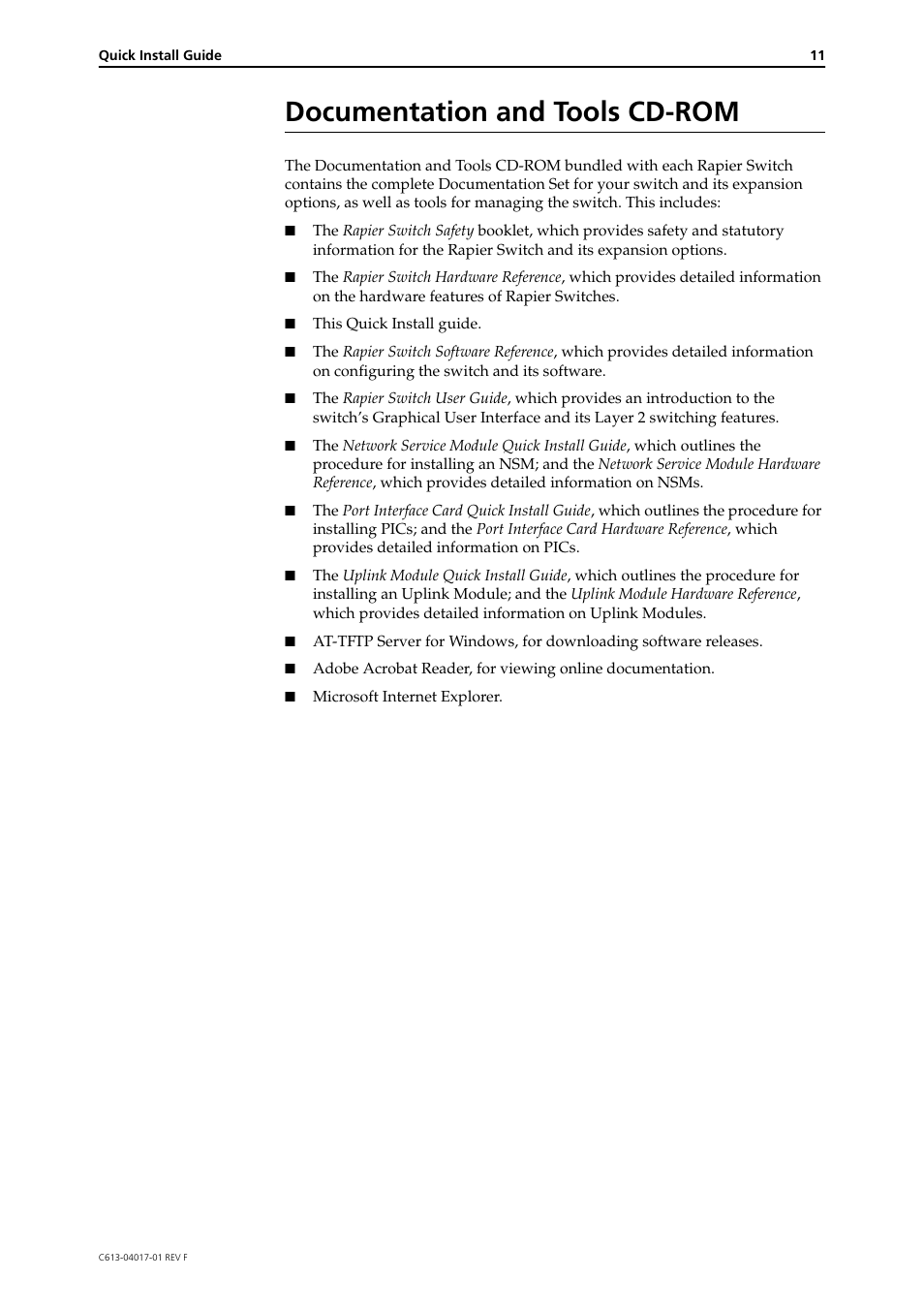Documentation and tools cd-rom | Allied Telesis Rapier Switch User Manual | Page 11 / 11