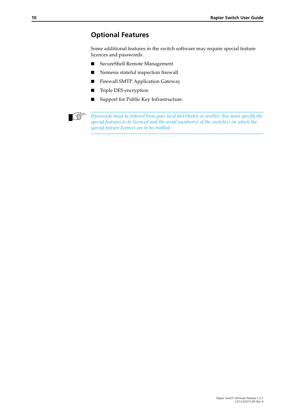 Optional features | Allied Telesis Rapier Switch User Manual | Page 10 / 66