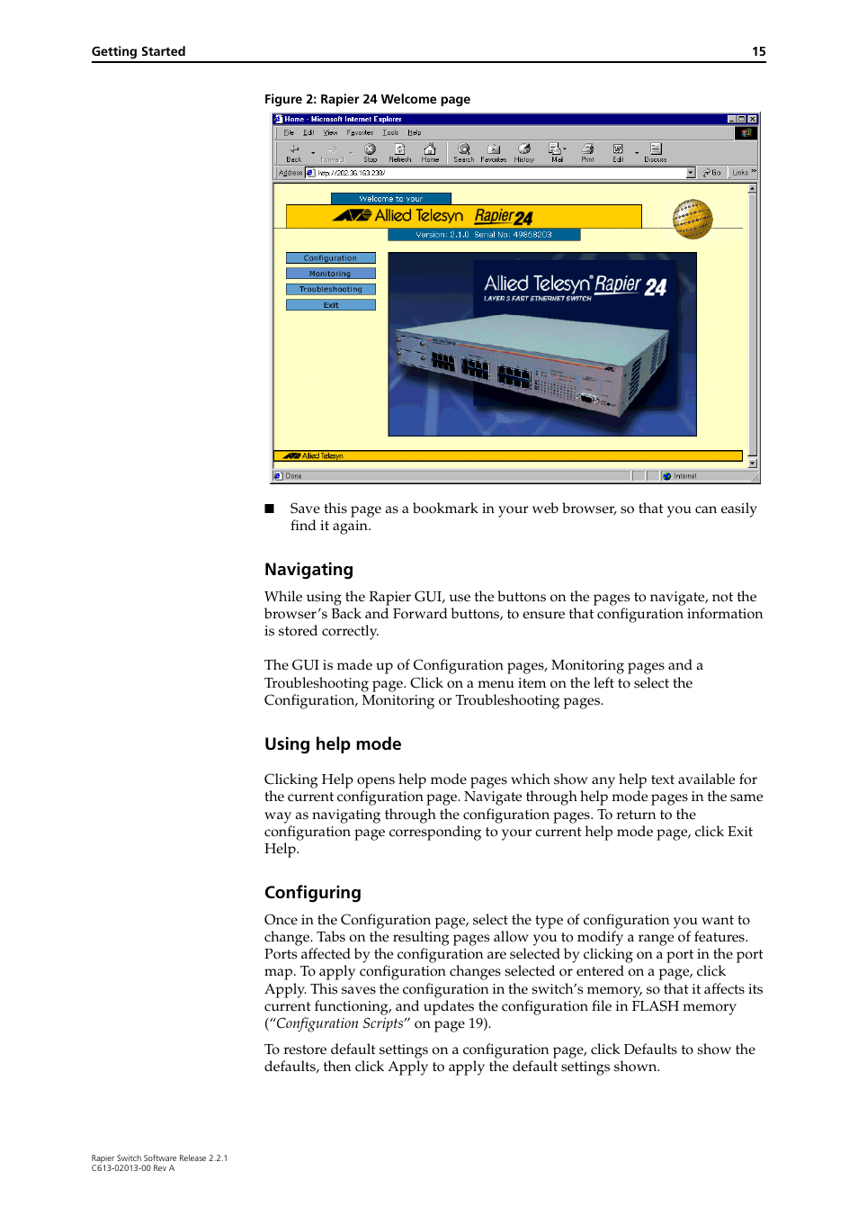 Navigating, Using help mode, Configuring | Allied Telesis Rapier Switch User Manual | Page 15 / 66