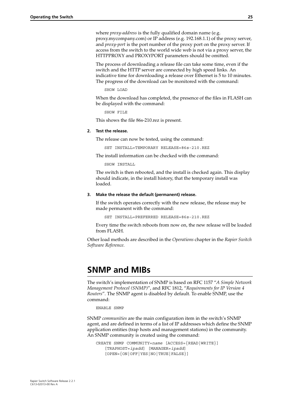 Snmp and mibs | Allied Telesis Rapier Switch User Manual | Page 25 / 66
