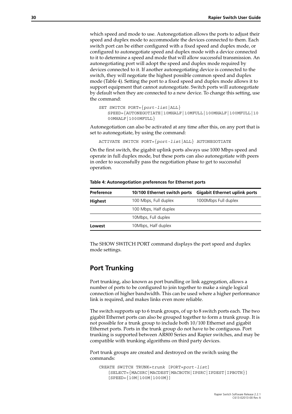 Port trunking | Allied Telesis Rapier Switch User Manual | Page 30 / 66