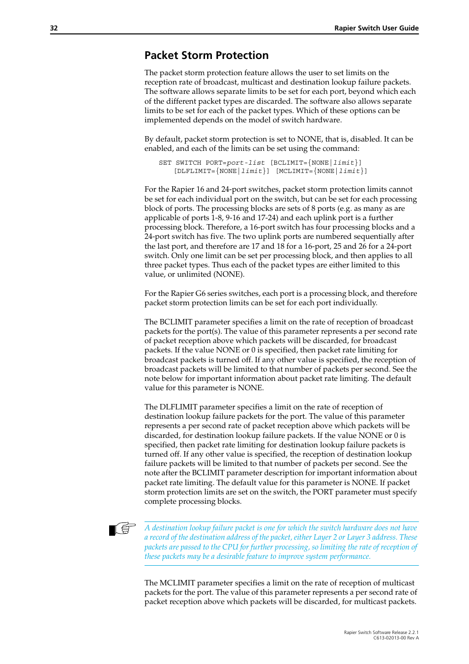 Packet storm protection | Allied Telesis Rapier Switch User Manual | Page 32 / 66
