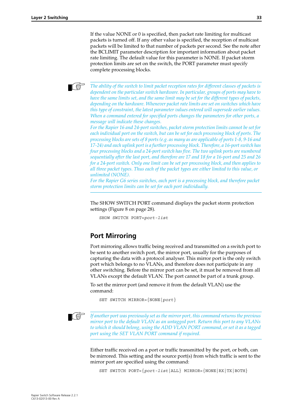 Port mirroring | Allied Telesis Rapier Switch User Manual | Page 33 / 66