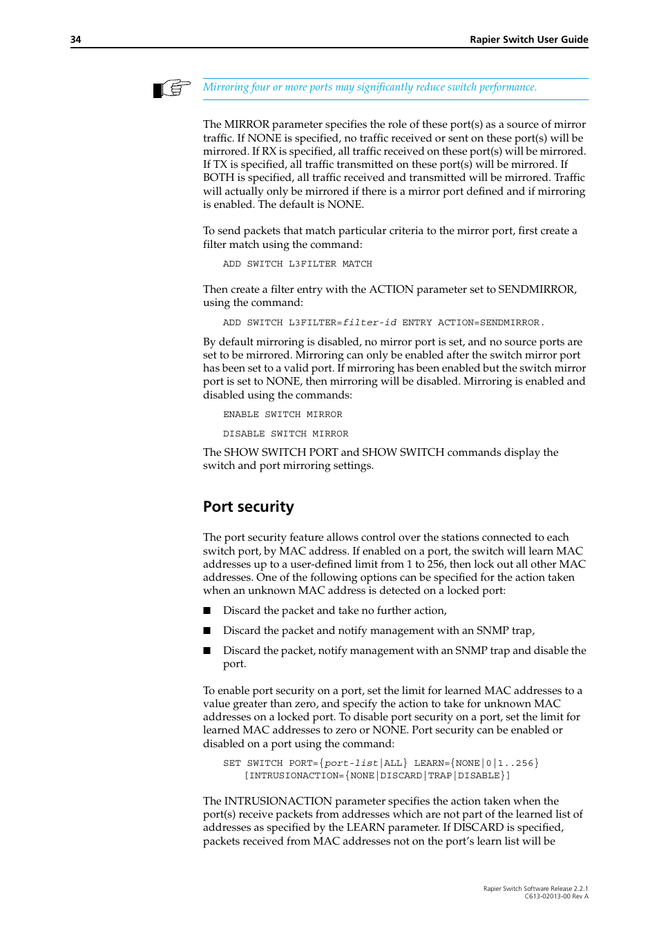 Port security | Allied Telesis Rapier Switch User Manual | Page 34 / 66