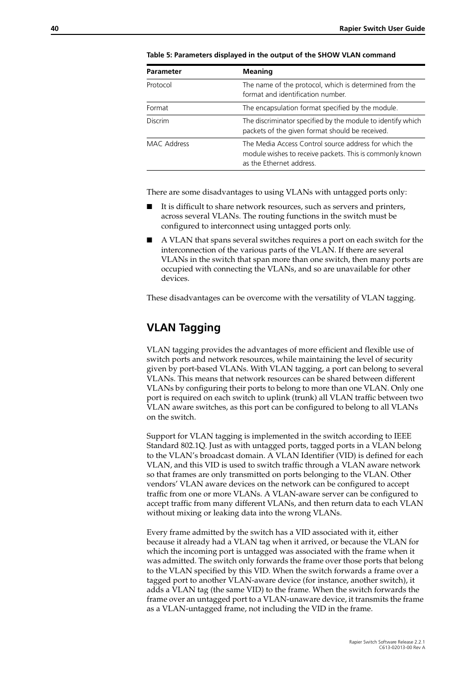 Vlan tagging | Allied Telesis Rapier Switch User Manual | Page 40 / 66