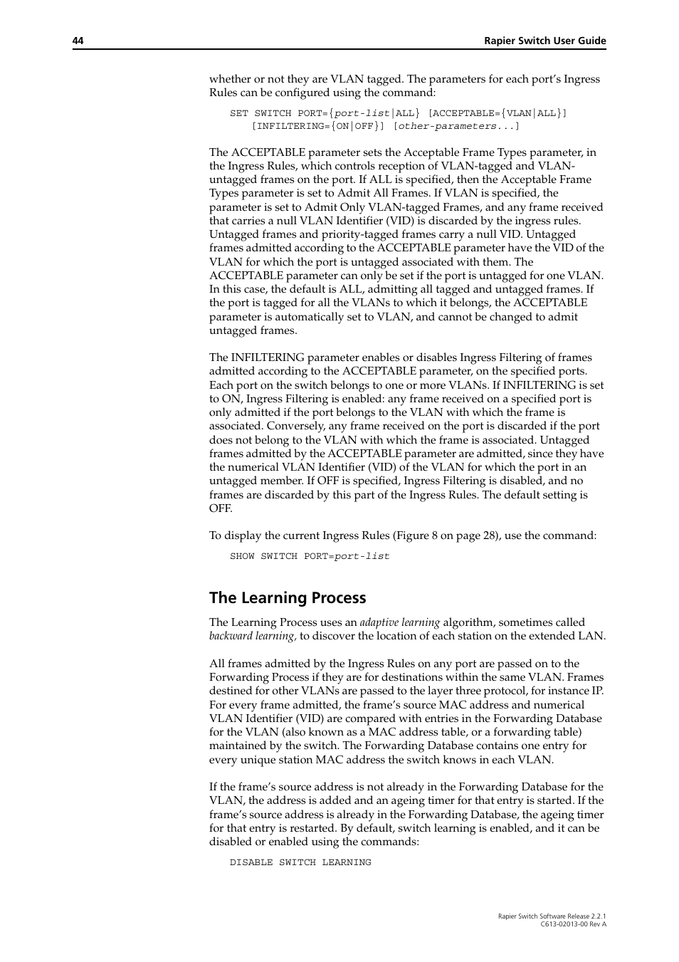 The learning process | Allied Telesis Rapier Switch User Manual | Page 44 / 66