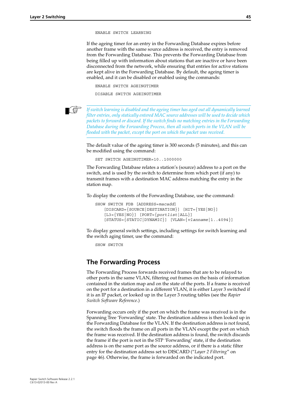 The forwarding process | Allied Telesis Rapier Switch User Manual | Page 45 / 66