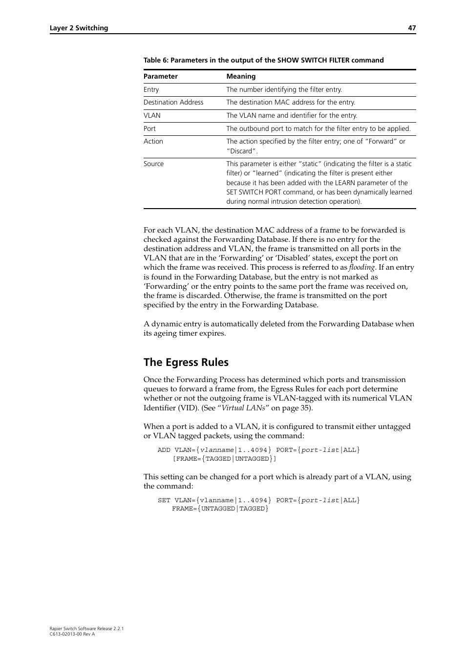 The egress rules | Allied Telesis Rapier Switch User Manual | Page 47 / 66