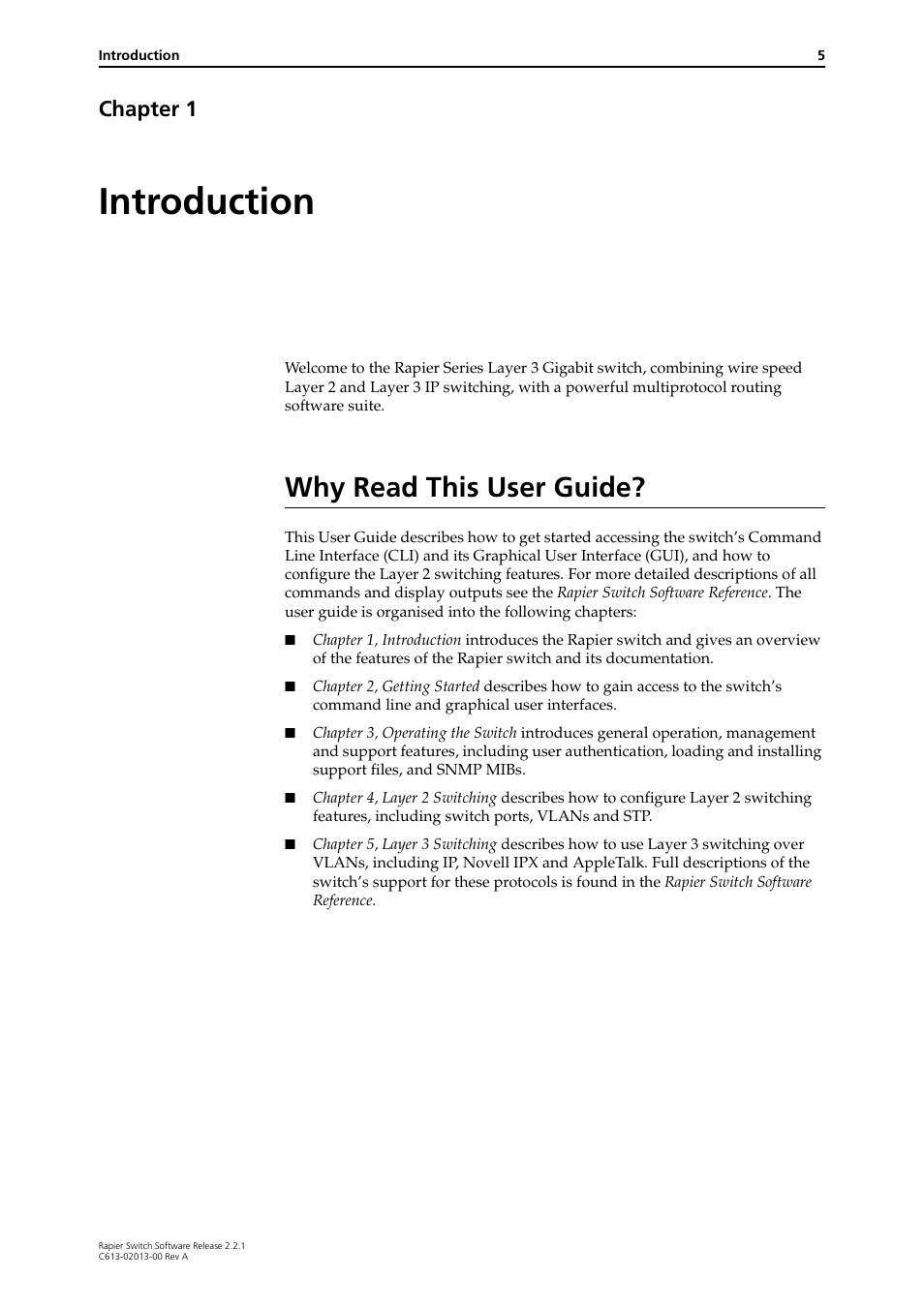 Introduction, Why read this user guide, Chapter 1 | Allied Telesis Rapier Switch User Manual | Page 5 / 66