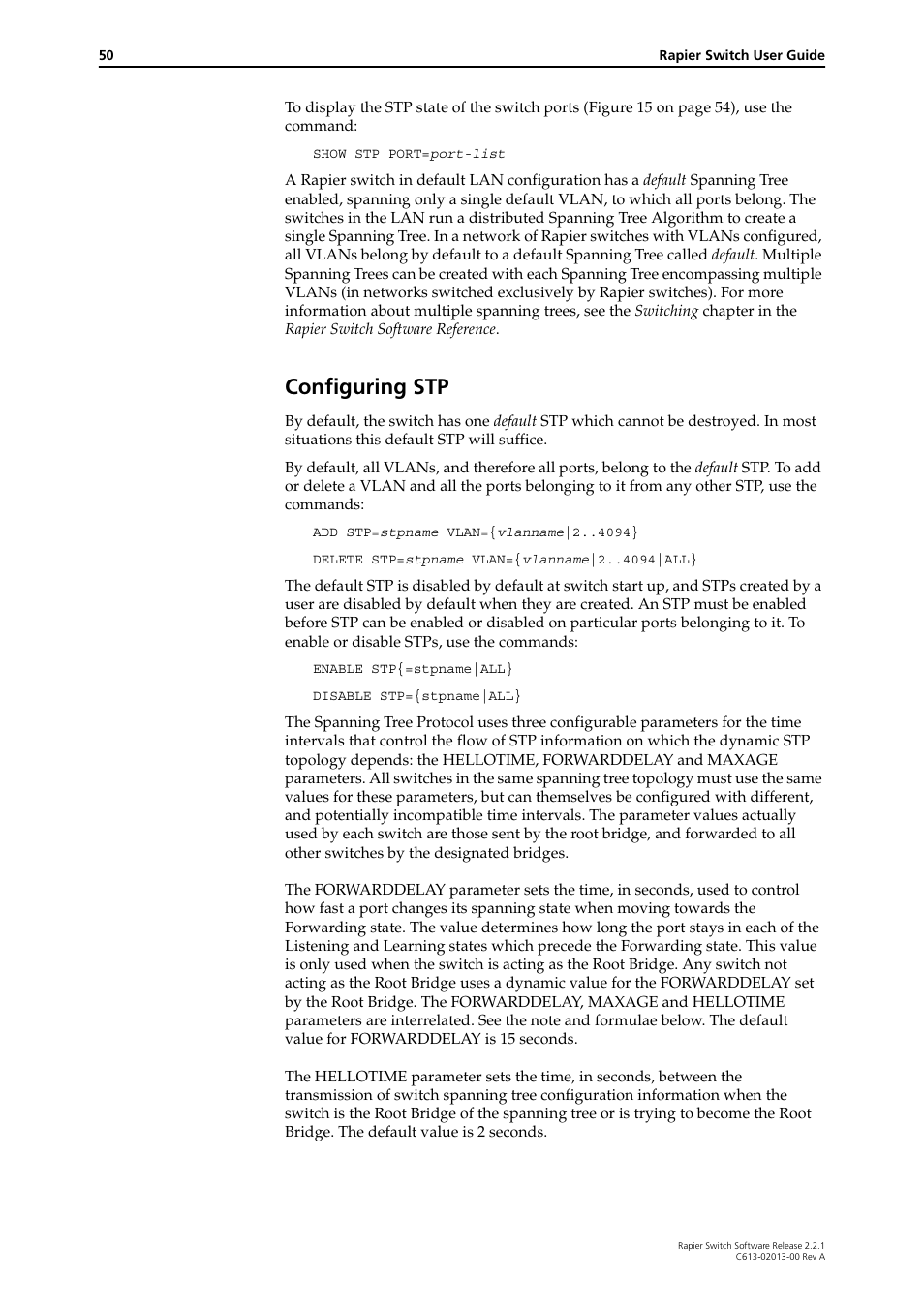 Configuring stp | Allied Telesis Rapier Switch User Manual | Page 50 / 66