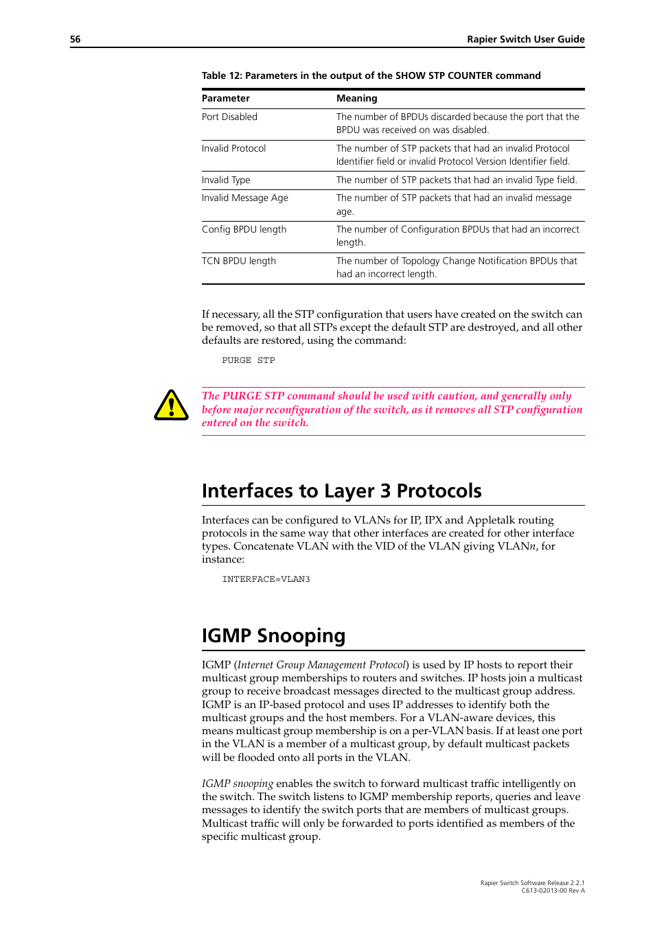 Interfaces to layer 3 protocols, Igmp snooping, Interfaces to layer 3 protocols igmp snooping | Allied Telesis Rapier Switch User Manual | Page 56 / 66