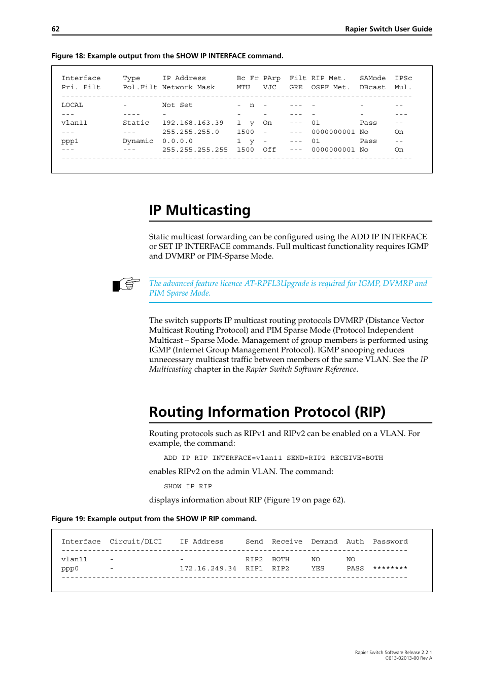 Ip multicasting, Routing information protocol (rip), Ip multicasting routing information protocol (rip) | Allied Telesis Rapier Switch User Manual | Page 62 / 66