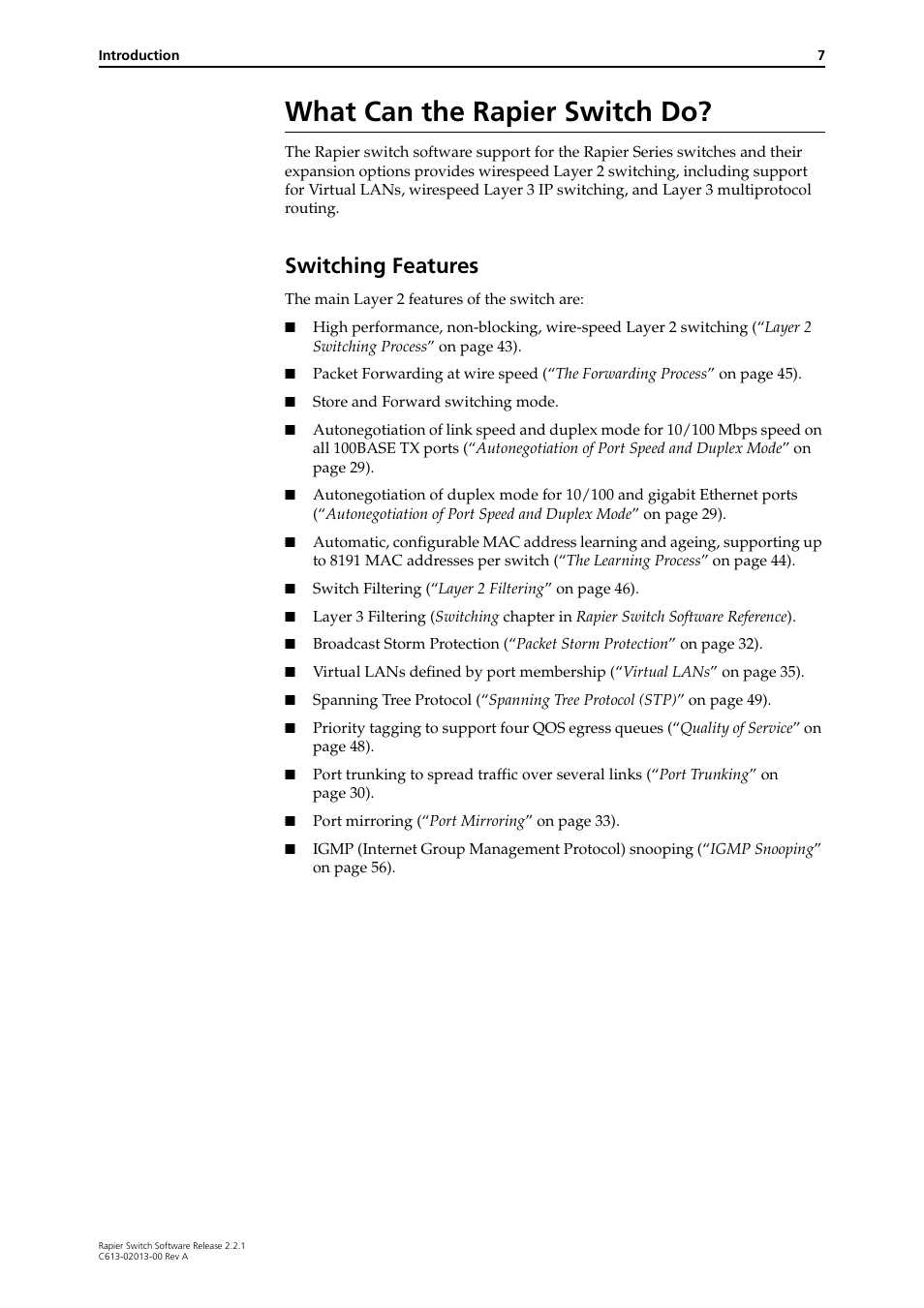 What can the rapier switch do, Switching features | Allied Telesis Rapier Switch User Manual | Page 7 / 66