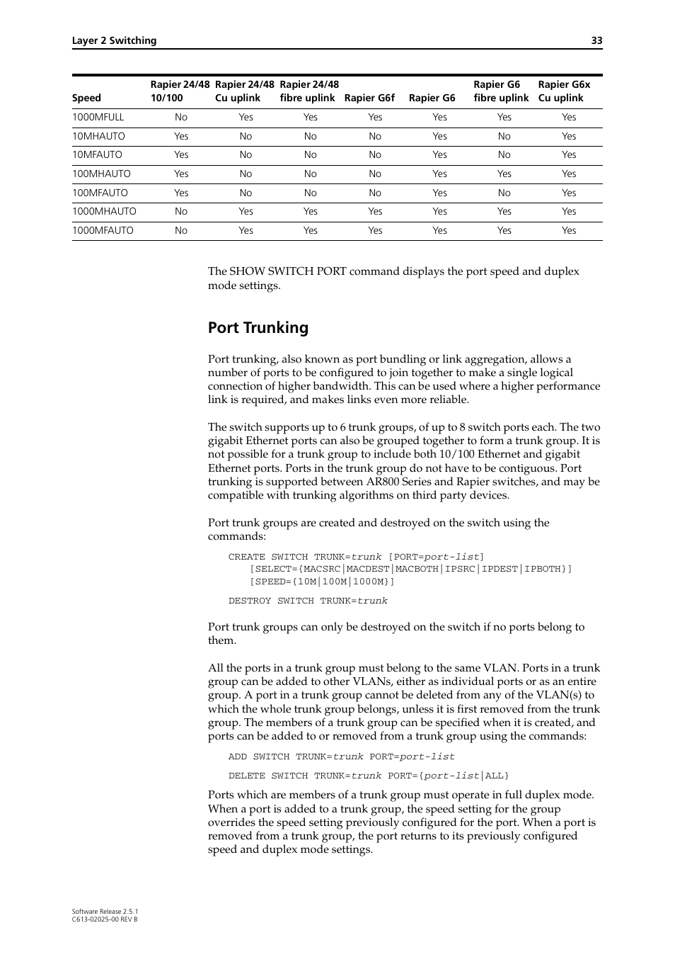 Port trunking | Allied Telesis Rapier Switch User Manual | Page 33 / 74