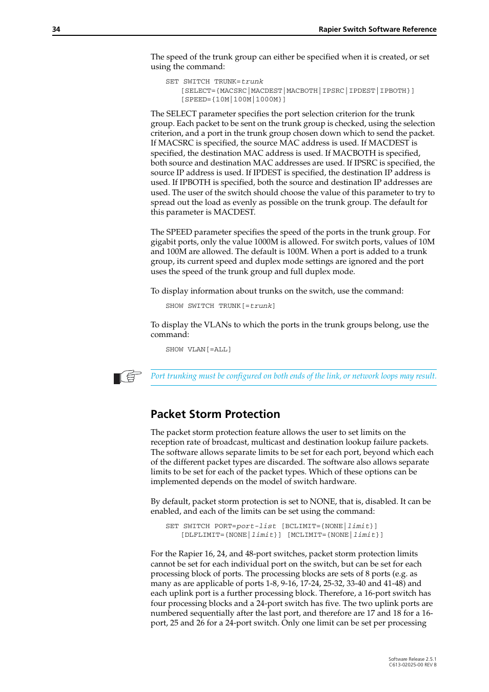 Packet storm protection | Allied Telesis Rapier Switch User Manual | Page 34 / 74