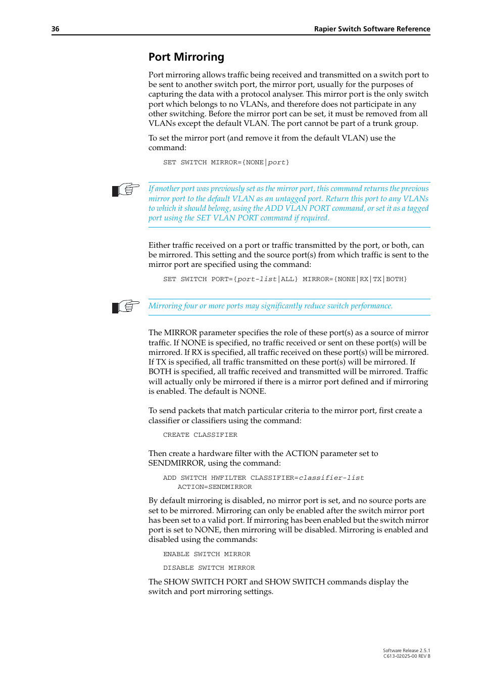 Port mirroring | Allied Telesis Rapier Switch User Manual | Page 36 / 74