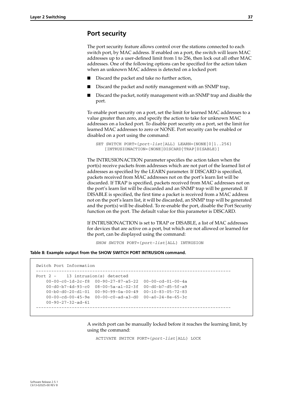 Port security | Allied Telesis Rapier Switch User Manual | Page 37 / 74